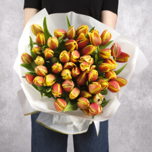 Red/Yellow Double Tulips 40 stem bouquet